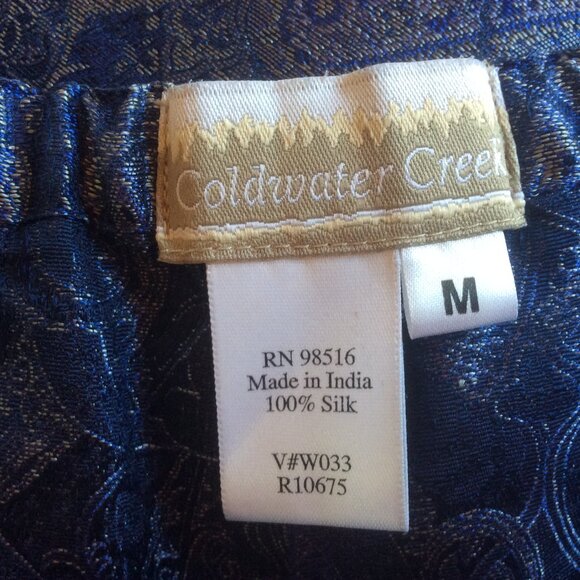 Coldwater Creek Blue Metallic 100% Silk 80s High Waist Trousers Size Medium - Picture 3 of 4